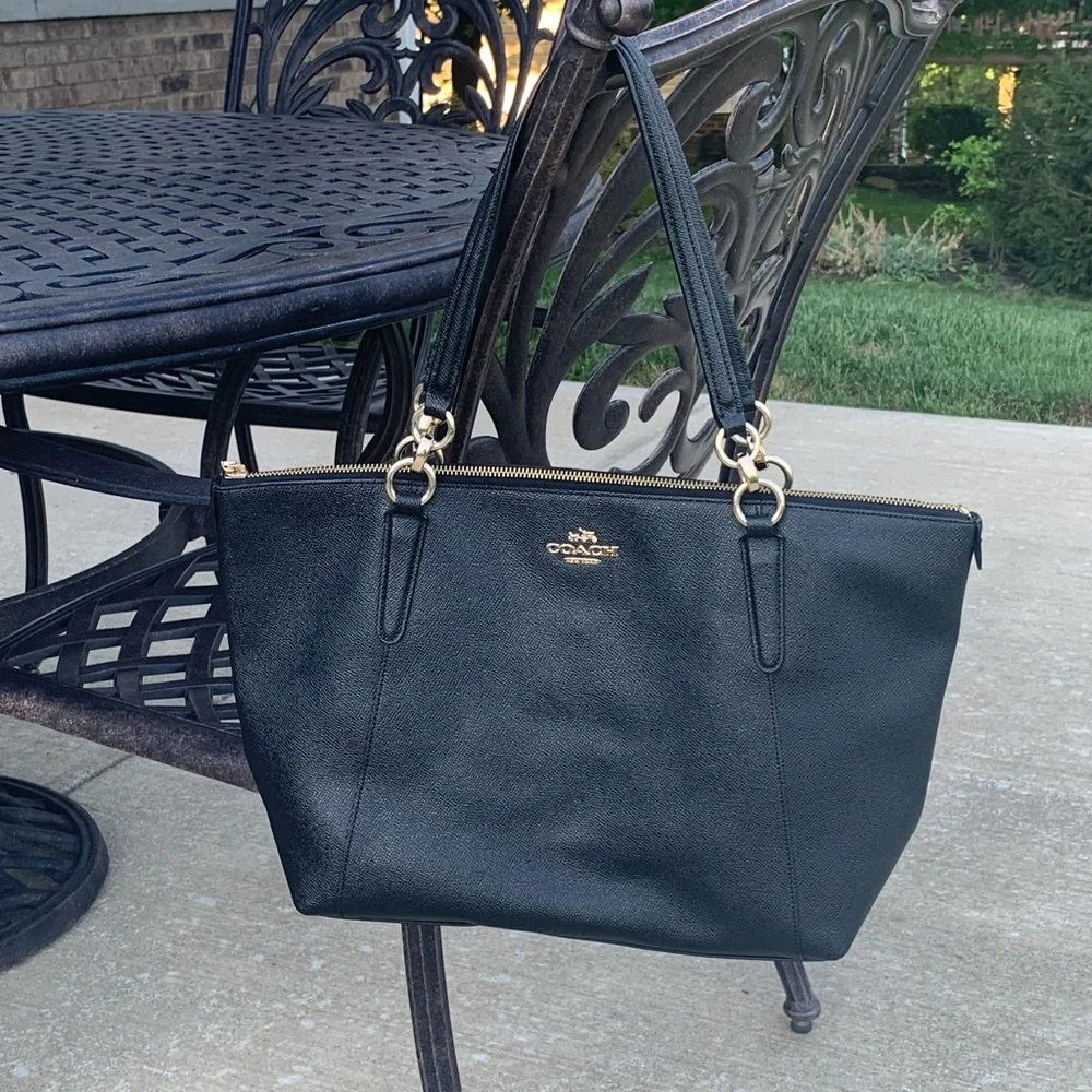 Coach Black Leather Shoulder Bag with Gold Hardware